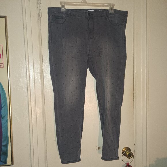 Kensie Jeans Effortless Ankle Mid Rise Black With Black Stars Size 20W - Picture 1 of 9